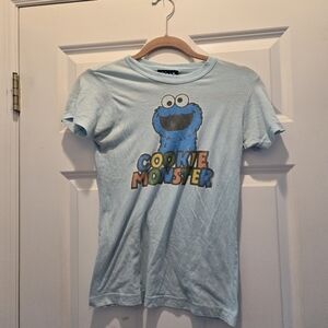 Vintage Y2K Junk Food Baby Tee S Blue Sesame Street Cookie Monster T-Shirt Top